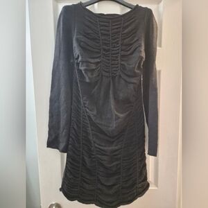 Desigual Black Long Sleeve Ruched Dress